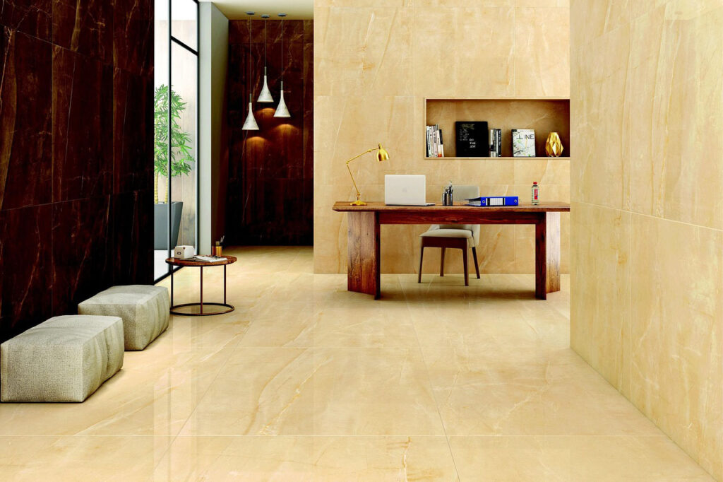 salon carrelé beige