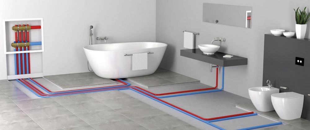 schématisation d'un réseau d'eau dans une salle de bains